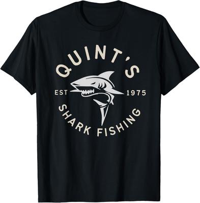 Quints Shark Fishing 1975 Vintage Retro Graphic Tee Short Sleeve Crew Neck TShirt