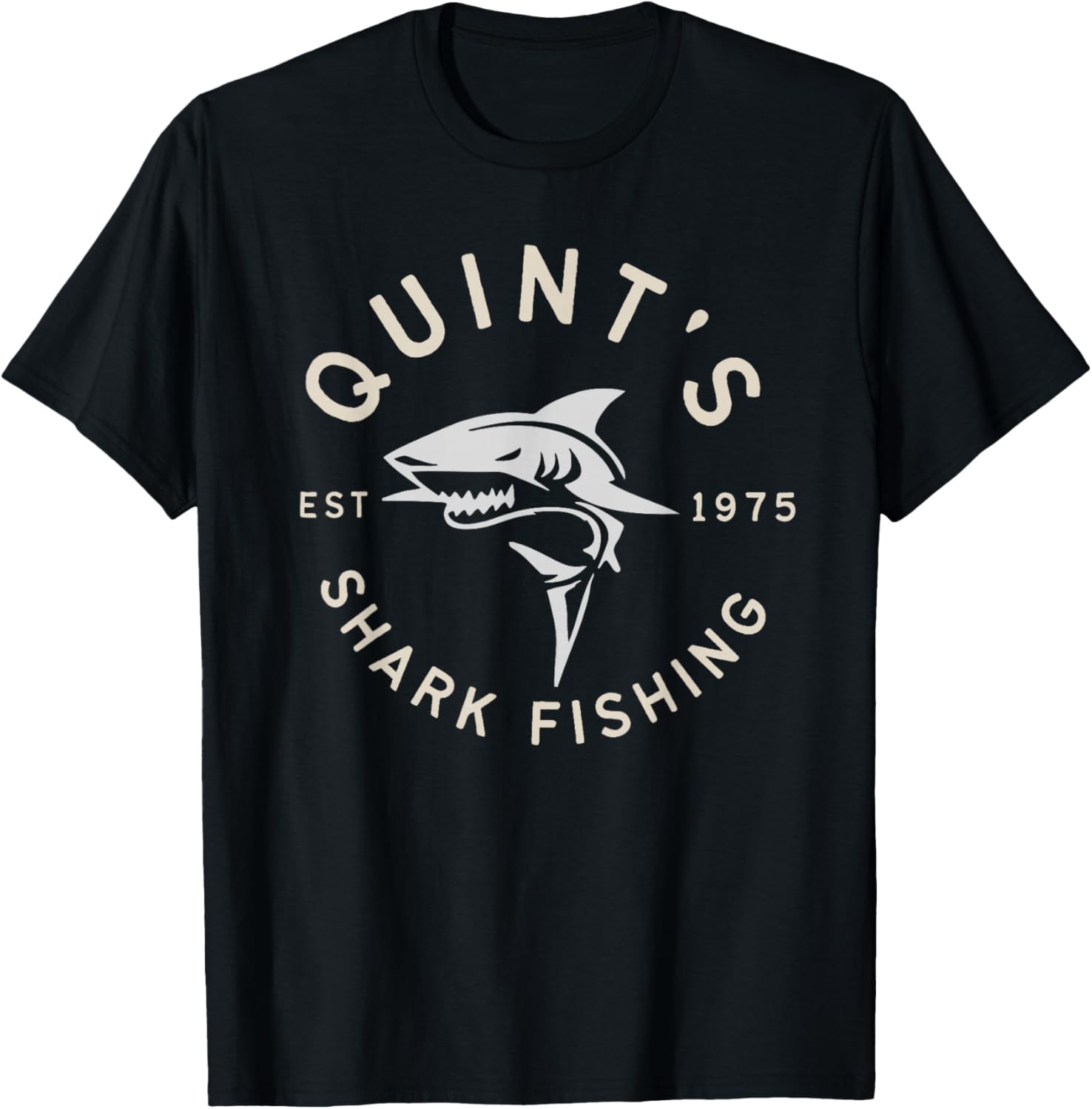 Quints Shark Fishing 1975 Vintage Retro Graphic Tee Short Sleeve Crew Neck TShirt L