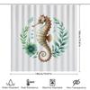 Seahorse Shell Shower Curtain Watercolor Marine Life Print For Bathroom Decor, Green Leaf Design Size 72X84 Inches (White)