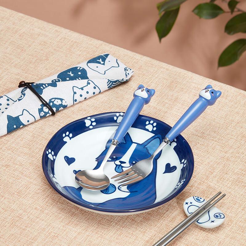 JINGREPUBLIC Corgi Cartoon Ceramic 3-Piece Cutlery Set