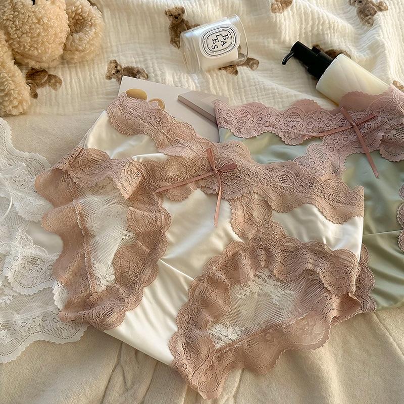 Ladies Sexy Lace Pure Cotton Crotch Antibacterial New Satin Lace Triangle Underwear