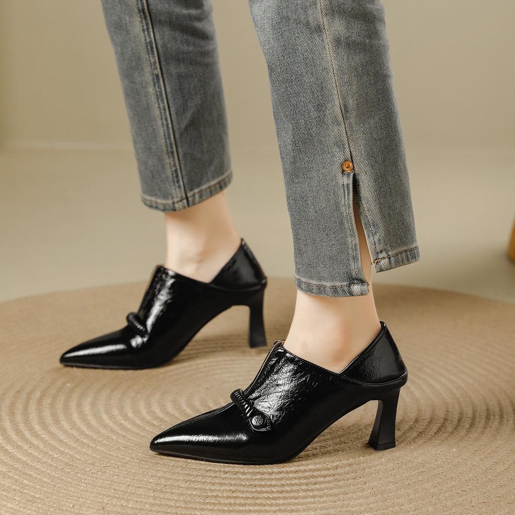 Women's Single Shoes Autumn and Winter New Versatile Comfortable Soft Leather Work Commuting High Heels