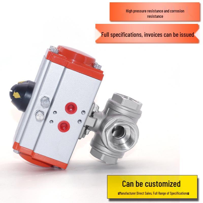 Stainless Steel 304 Pneumatic Internal Thread Three-Way Ball Valve Q614F