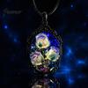 Whimsical Garden Party Accessories Oval Floral Pendant Necklace, Vintage Glass Dome Rose Retro Black Metal Jewelry Adjustable Cord for Women