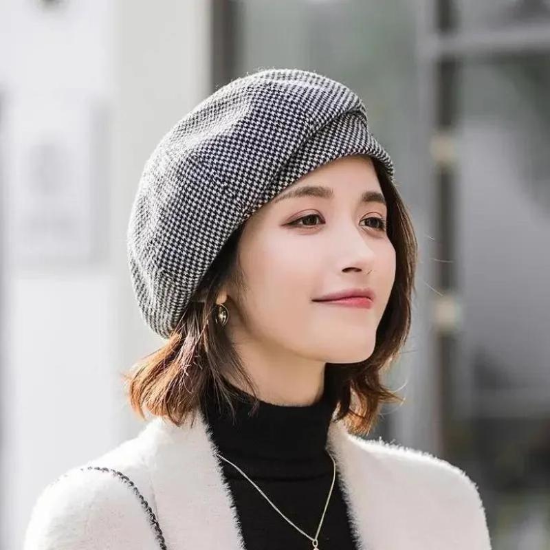 Autumn And Winter New Chitose Grid Beret British Retro Art Painter Hat Japanese Trendy Women's Beret Fashionable Warm Hat