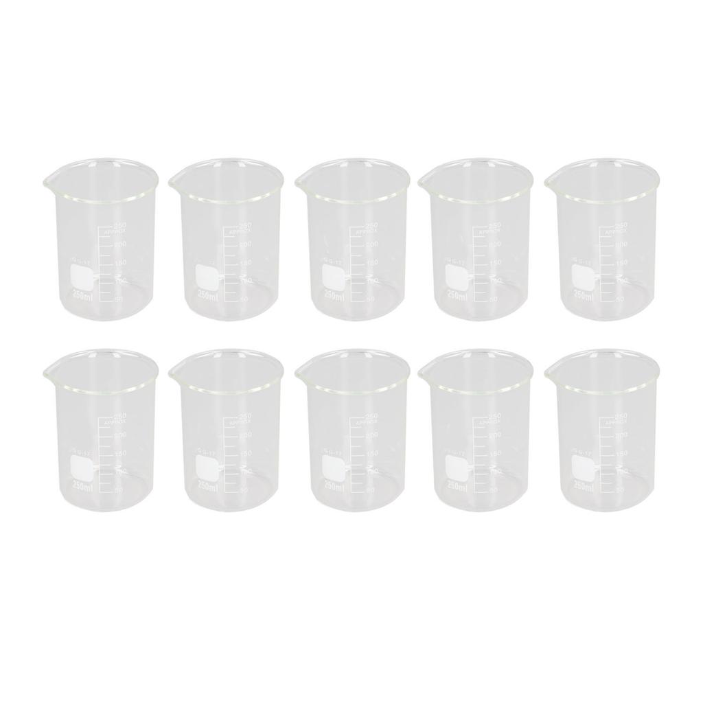 10Pcs Scientific Beaker Glass 250ml Large Capacity Clear Scale Tool Set Kit for Experiment