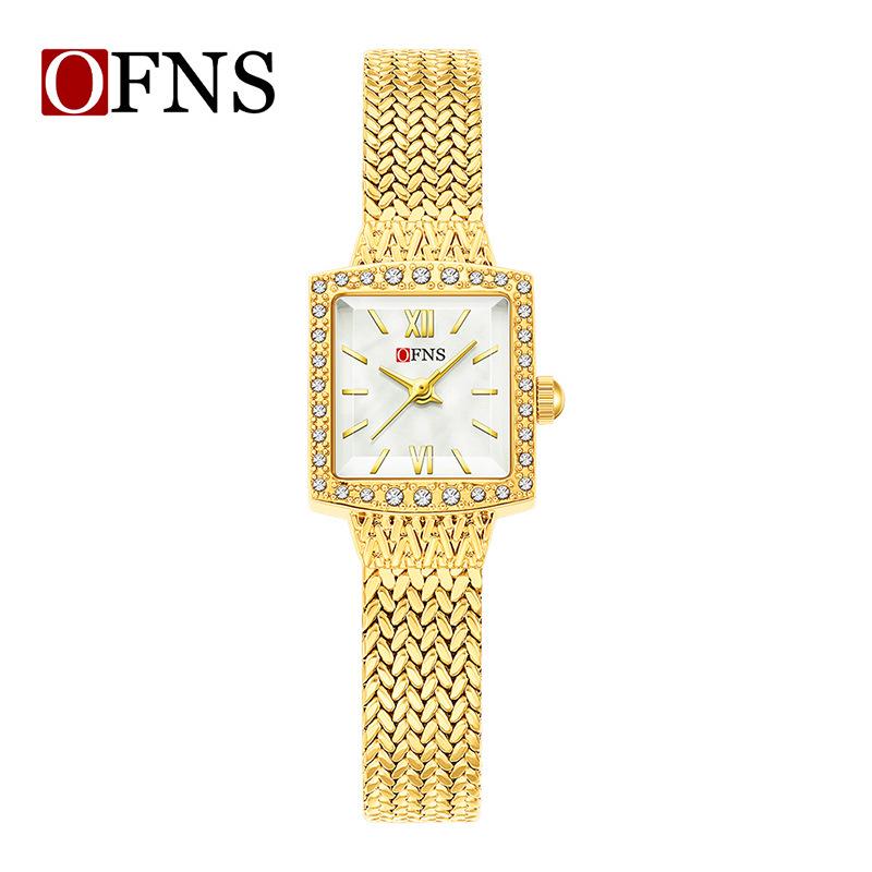 Ofns Women s Light Luxury Quartz Wristwatch - Wheat Ear Design, Round, Waterproof, Fashionable.