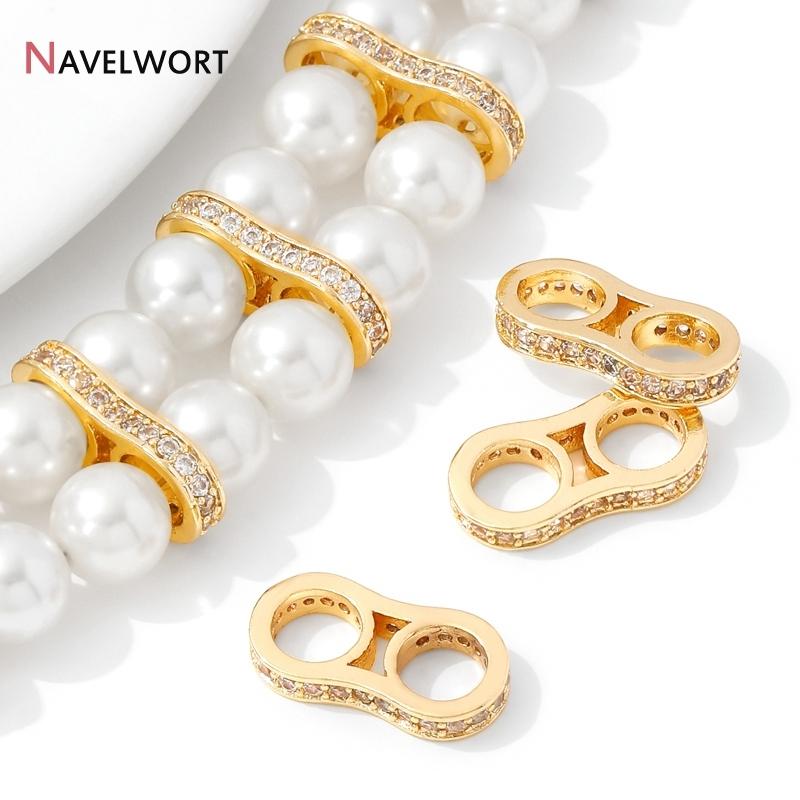 14K Gold Plated Brass With Zircon Spacer Beads Separator For Beads DIY Bracelet Necklace Making Accessories Jewelry Materials