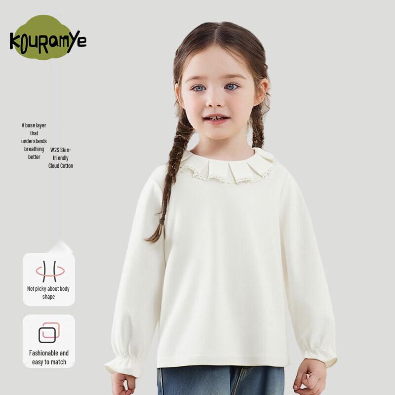 Girls  Cute Lace Trim Round Neck Long-Sleeve Top 90