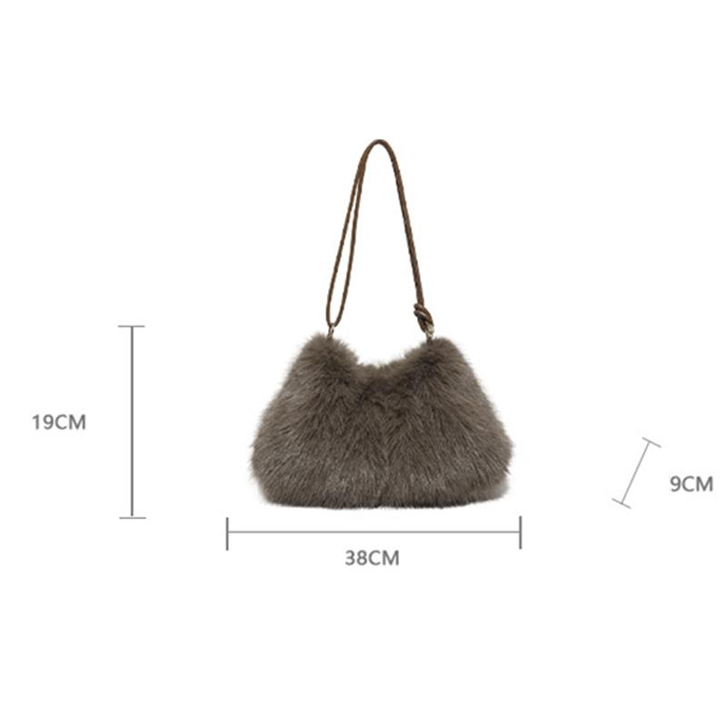 Yogodlns Women's Autumn and Winter Handbag Imitation Fur Fashion Hundred with Plush Bag Solid Color Large Capacity Zipper Shoulder Bag