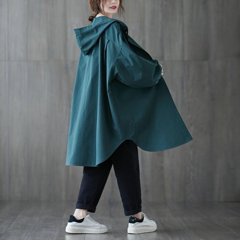 2025 Autumn New Loose Plus Size Hooded Mid-Length Casual Shirt Jacket for Women