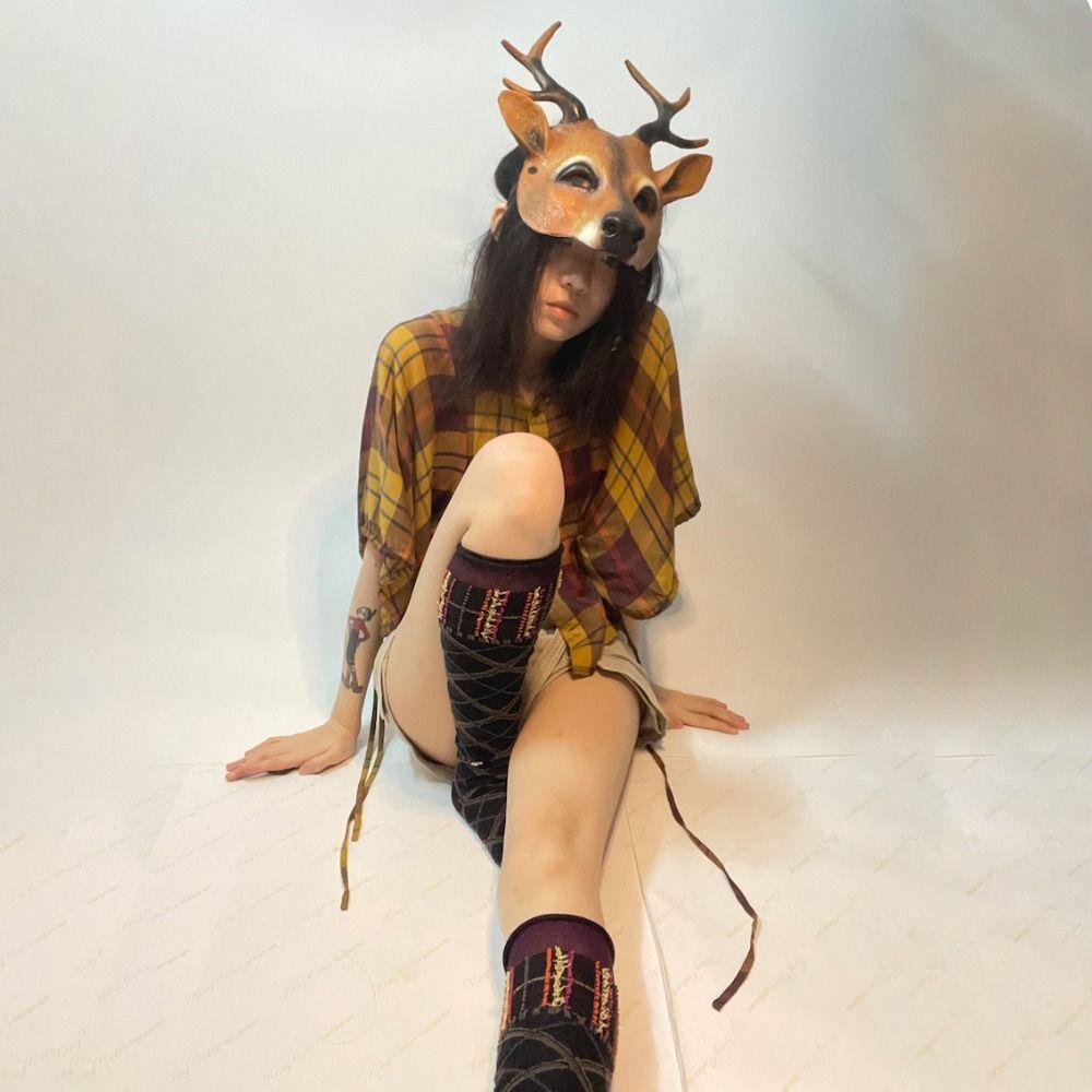 Cosplay Prom Props Masquerade Mask Deer Head  Mask Halloween Mask Kabuki Kitsune Mask Animal Mask