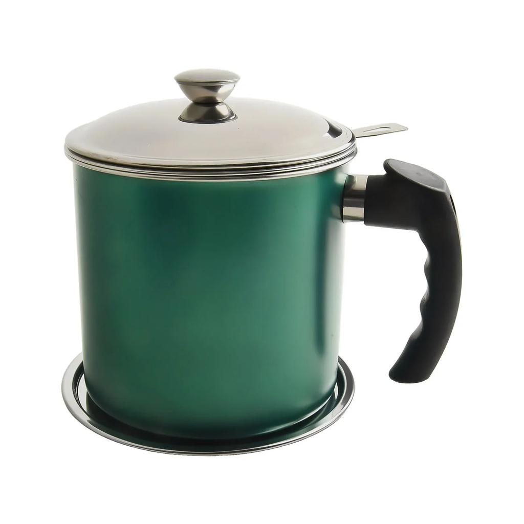 Grease Strainer With Lid Red Green Silver Stainless Steel Oil Pot Easy To Clean Fine Mesh Filter High Temperature Resistant