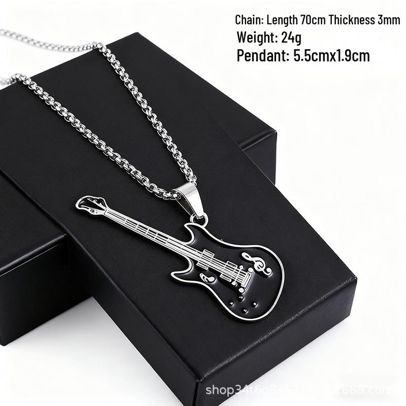 European Hip Hop Guitar Pendant Necklace - Trendy Titanium Steel Street Dance Sweater Chain Ornaments