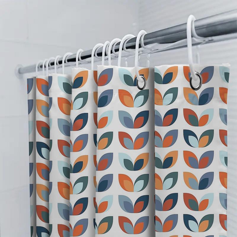 Boho Shower Curtain Nature Leaf Pattern Teal Blue Modern Bathroom Decor Farmhouse Washable Fabric Home Textile