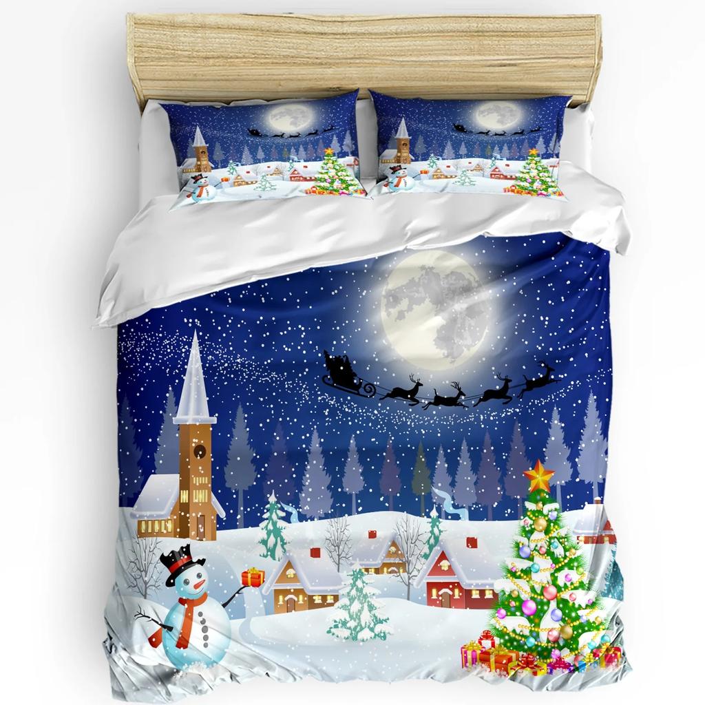 Winter Bedding Set For Bedroom Bed Home Cute Penguins Hand Drawn Style Set Merry Christma Duvet Cover Quilt Cover And Pillowcase