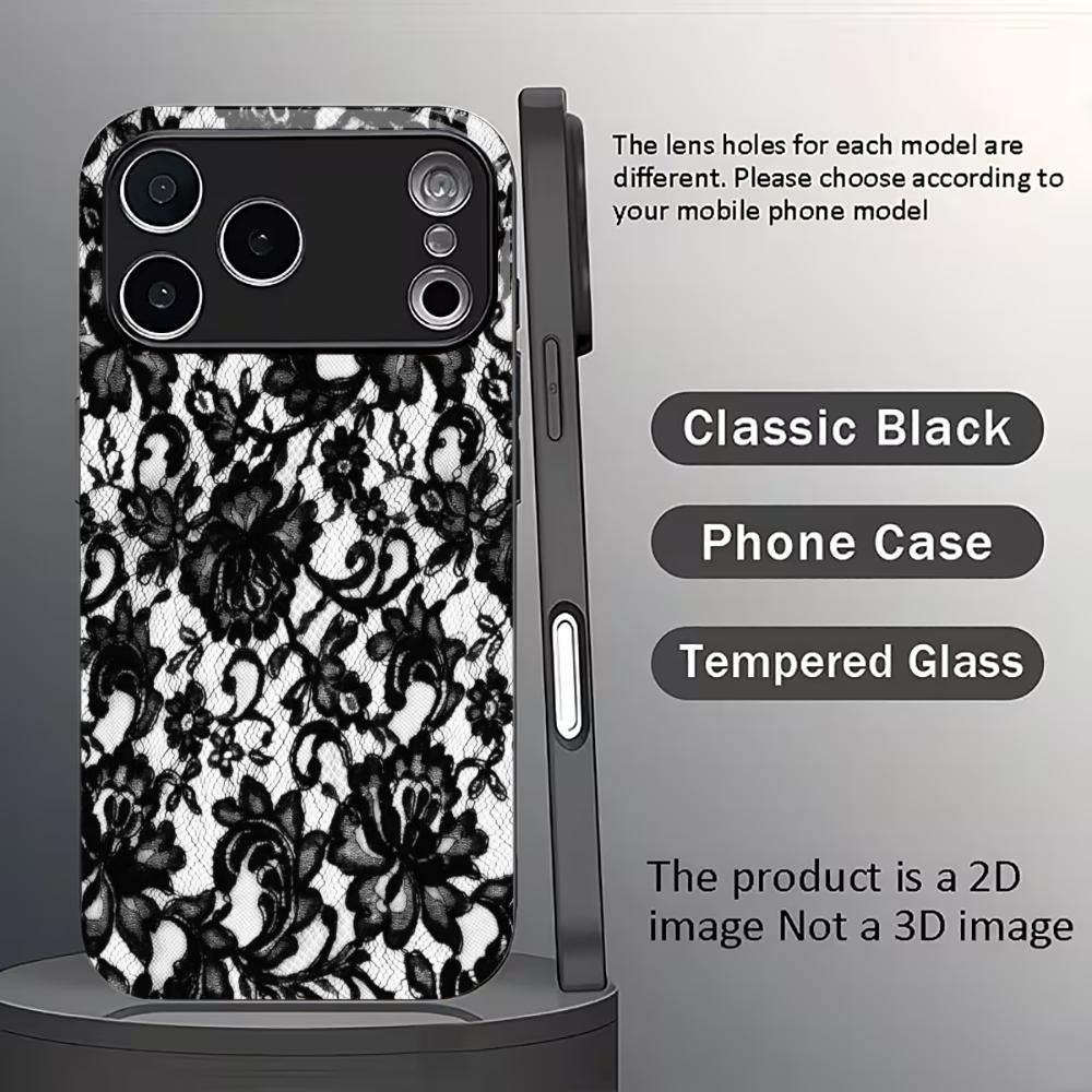 Trendy Black & White Lace phone case mobile phones for iphone 17 pro max cover Glass for iPhone 17 16 15 14 13 12 11pm Pro Plus