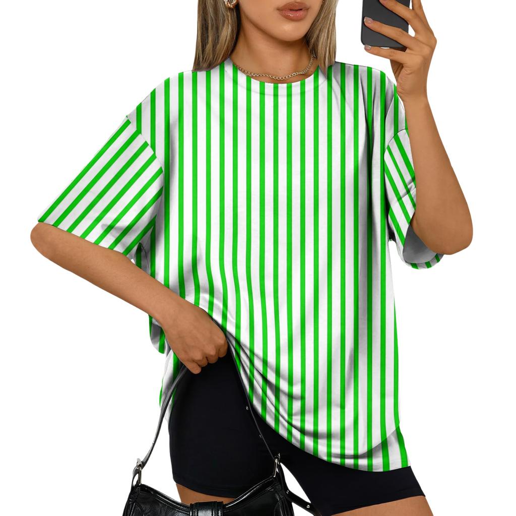 Women’s Casual Loose Fit Striped Short Sleeve Top Summer Oversized Pullover Crew Neck Lightweight Relaxed T Shirt Blouse