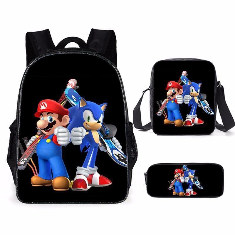 Super Mario Backpack School Bag With Lunch Bag And Pencil Pouch High Capacity Wear Resistant Breathable