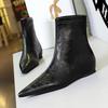 2025 Téli Cipők Női Lapos Csizmák Retro Parti Cipők Hegyes orrú Márkás Női Bokacsizmák Plüss Magasító Cipők 3cm