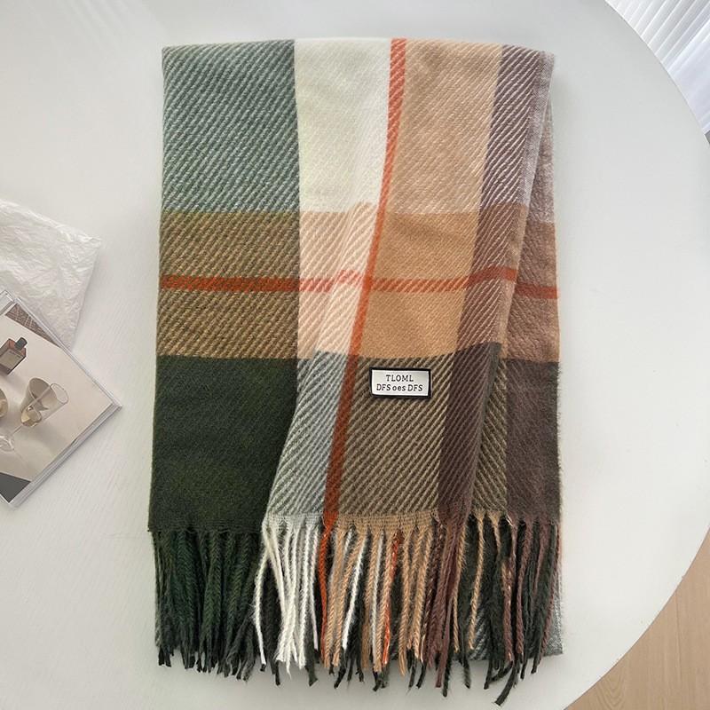 Scarf New imitation cashmere color plaid scarf female Korean version autumn and winter plaid scarf fringed shawl scarf