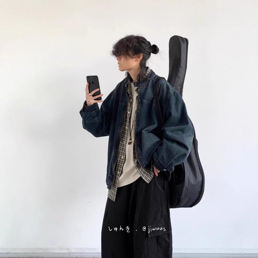 Japanese retro cityboy washed old denim jacket men's spring and autumn simple couple loose casual coat