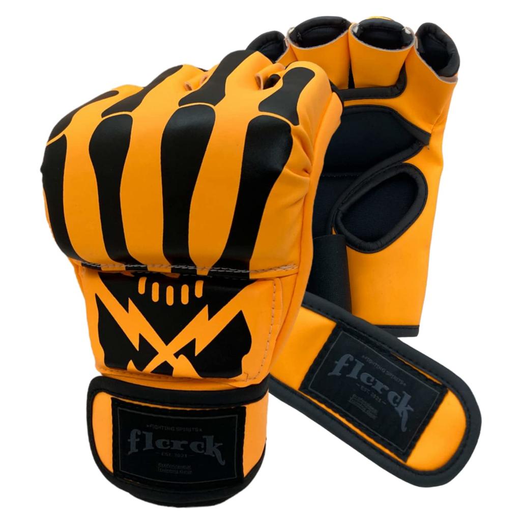 flcrck Open Finger Gloves MMA Boxing Gloves Mixed Martial Arts Punching Gloves Muay Thai Kick Boxing Training Exercise (Orange BONE)