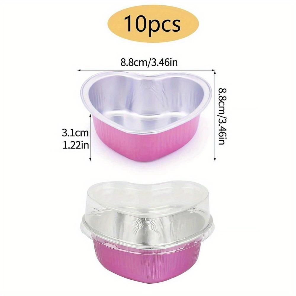 10PCS Aluminum Foil Cake Cup Pan Heart Shaped Cupcake Mold with Lids Disposable Mini Pudding Baking Cups Baking Accessories