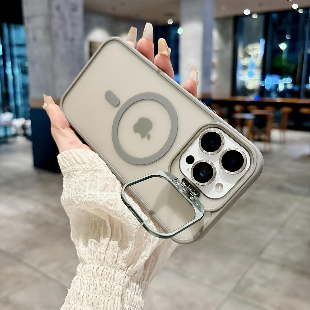 Matte Transparent Solid Color Camera Lens Stand Magnetic Charge Bumper Phone Case For iPhone 17 Air 16 PM 15 Plus 14 13 12 11 Pro Max Protective Cover