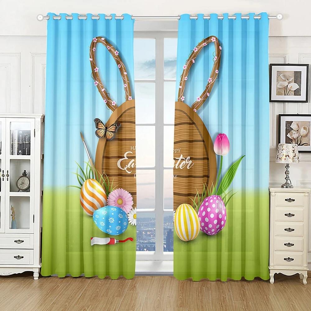Easter Candy Cute Bunny High Blackout Curtains Holiday Decoration Curtain Living Room Bedroom Thick Blackout Drape Multicolor