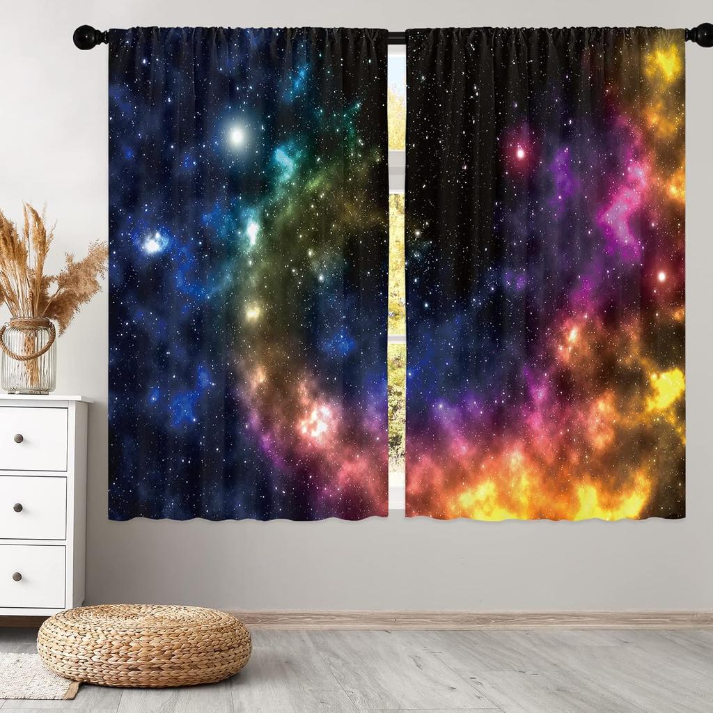 Galaxy Outer Space Curtains Colorful Nebula Window Bedroom Living Room Universe Planets Fantasy Starry Boys Teen Made Of Polyester Area Treatment