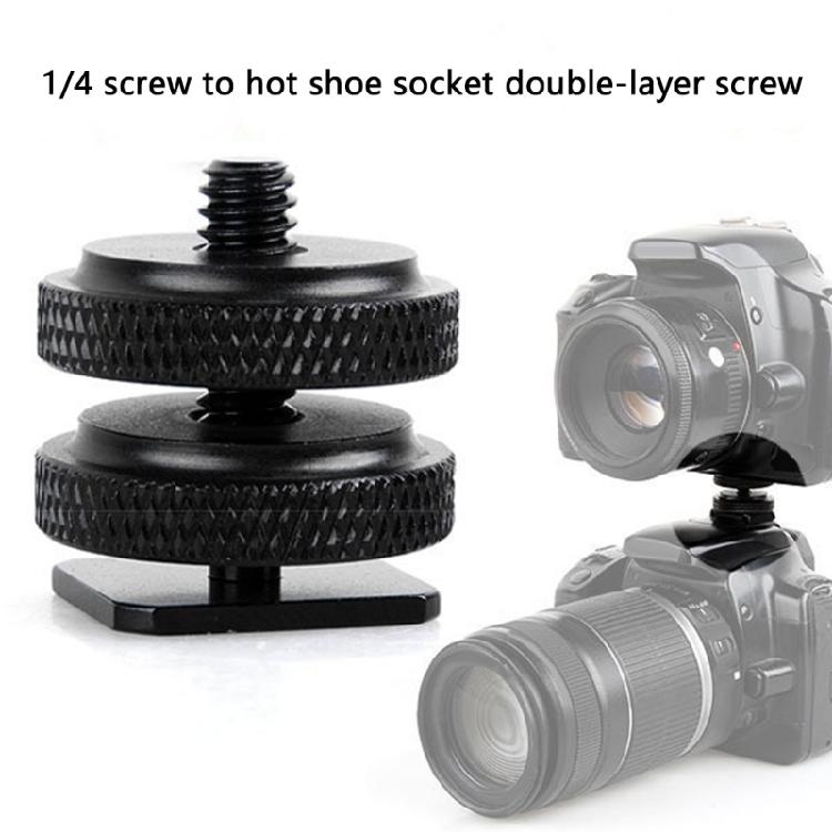 Portable Double Layer 1/4 Double Conversion Screw to Hot Shoe Converters for Secure Flash and LED Light