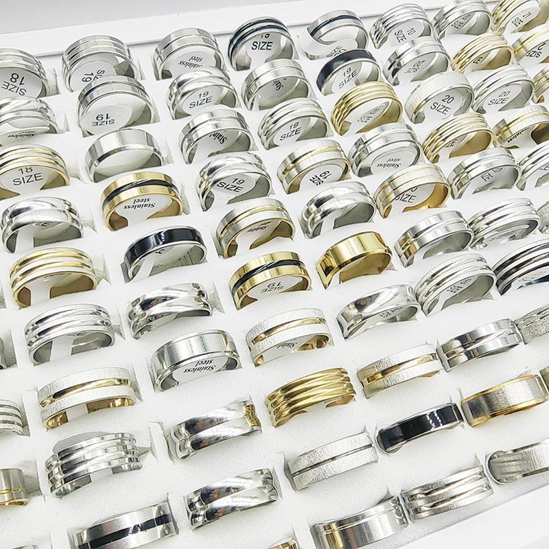 20pcs/Lot Factory Mix Style Simple Stainless Steel Finger Rings Men Women New Gifts Jewelry Bar Wide Joint Ring