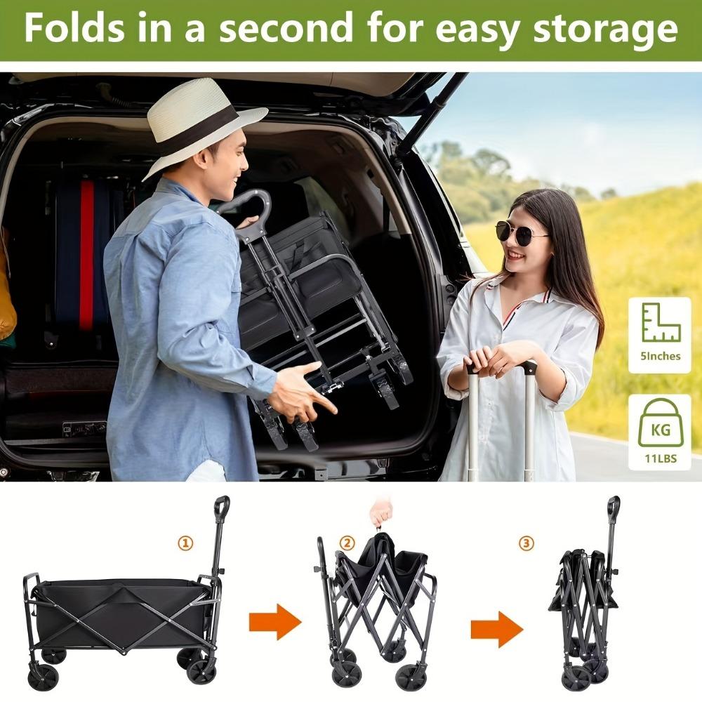 Capacity Heavy-Duty All-Terrain Folding Cart - Stainless Steel Frame and Foldable Multi-Purpose Wagon for Camping,