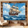 2D Flat, 1pc 2D Flat Tapestry Sailing Ship Cuts Through Waves Under a Sky Full of Clouds, Showcasing Majestic Maritime Adventure, 2D Flat
