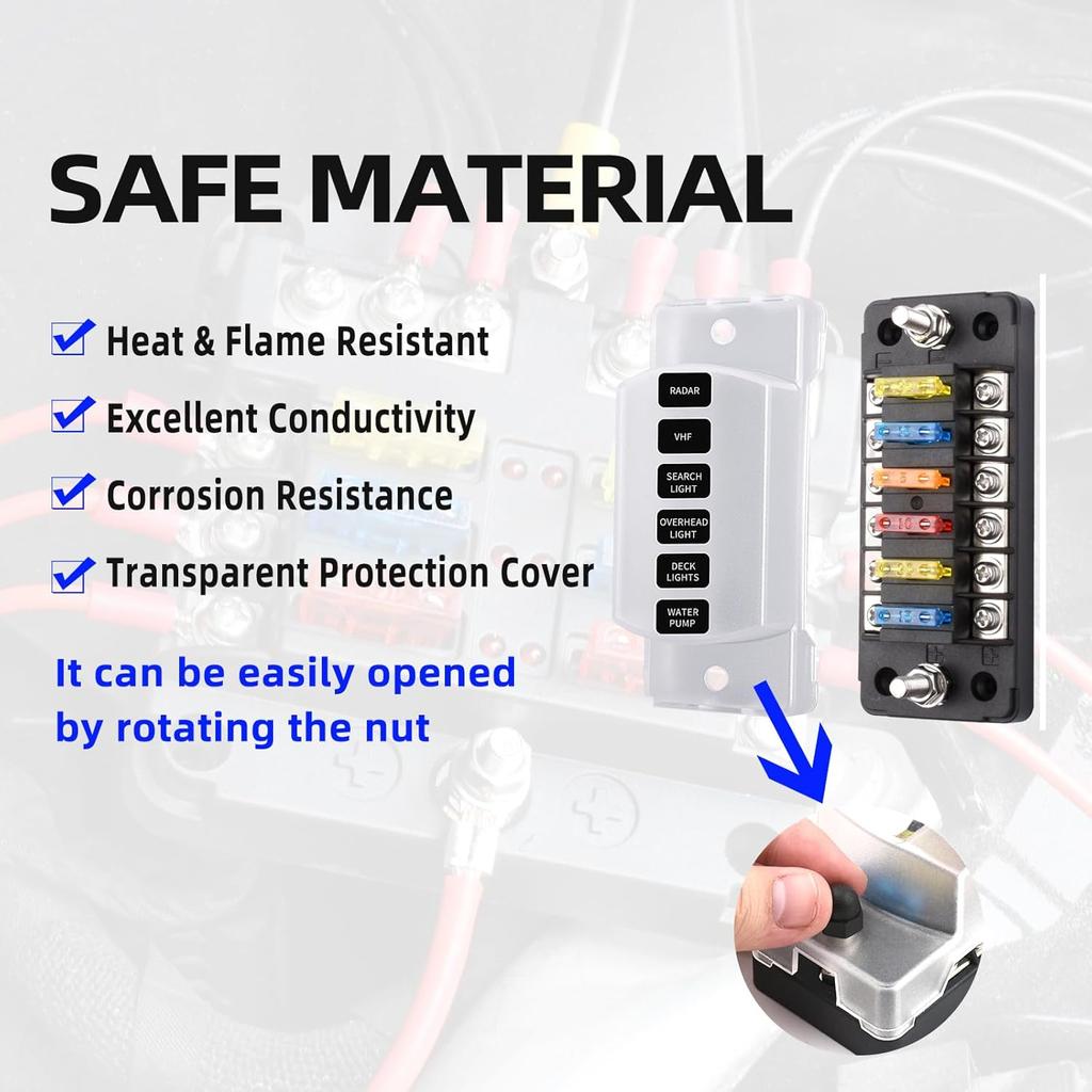 Fuse Block Blade Marine Fuse Panel Fuse Box ATC/ATO Waterproof Cover Negative Bus Included No LED Indicator for Car Boat Yacht RV Trailer Truck SUV