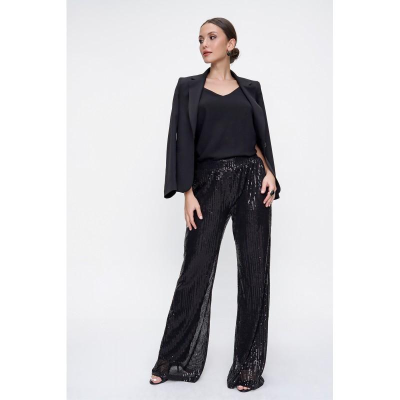 Tiulowe spodnie z elastyczną talią i podszewką z miazgi