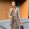 Women Plus Size Winter Down Coat Slim Fit Mid Length Hooded Windproof Warm Padded Long Sleeves Solid Color Zipper Closure