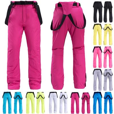 Couple's Solid Color Warm Thick Waterproof Pocket Strap Ski Pants For Men And Women