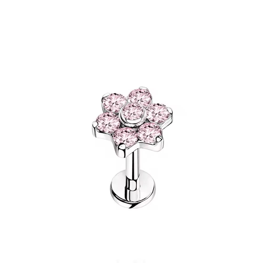 High-Quality F136 Titanium Alloy Pink Zirconia Stud Earring Set Fashionable Cartilage and Lip Piercing Jewelry for Men and Women