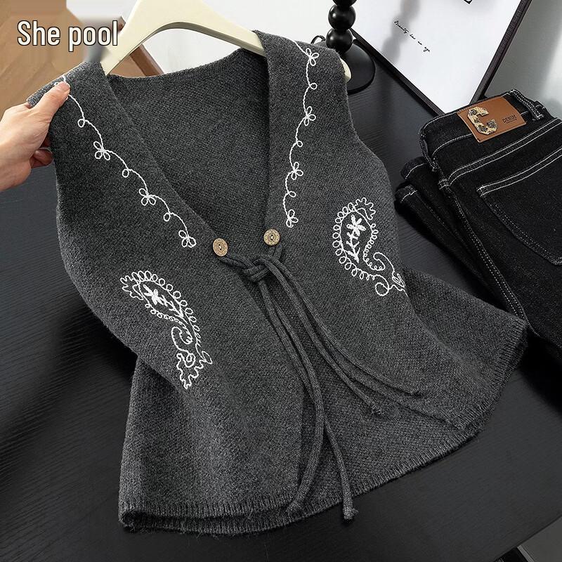 Women s V-Neck Paisley Embroidered Knitted Vest S
