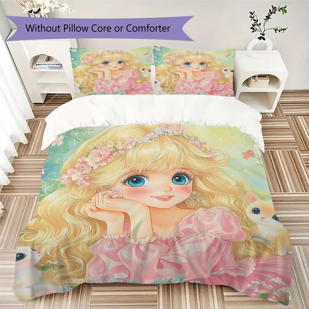 Retro Girl Pattern Bedding,Quilt Set Quilt Cover Pillowcase Home Birthday Gift (1*duvet cover+2*pillowcase,without core)XSJT0917309