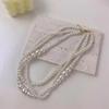 Y2K Layered Pearl Necklace for Women, Multi Layer French Retro Choker, Dainty Minimalist Stackable Pendant Chain, Daily Elegant Jewelry Gift