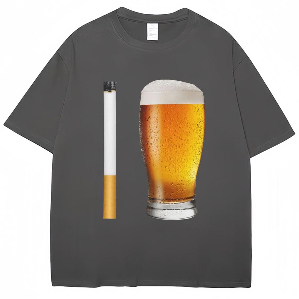 Funny Meme Tshirt Cigarette and Beer Humor Joke Print T Shirt Unisex Women Fashion Oversized Cotton Casual Short Sleeve Streetwear