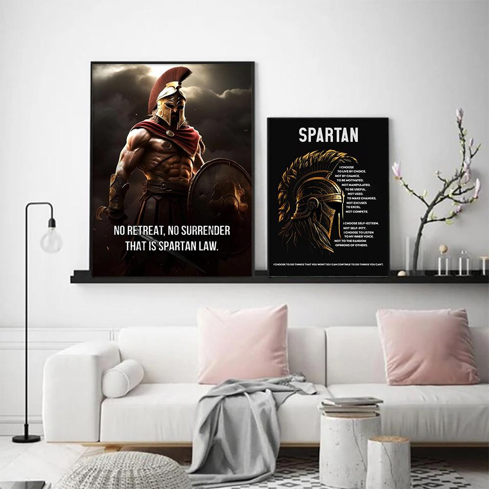 Warrior Motivational Quote Canvas Painting Posters Print Armored Spartan Inspirational Pictures Living Room Wall Art Home Decor
