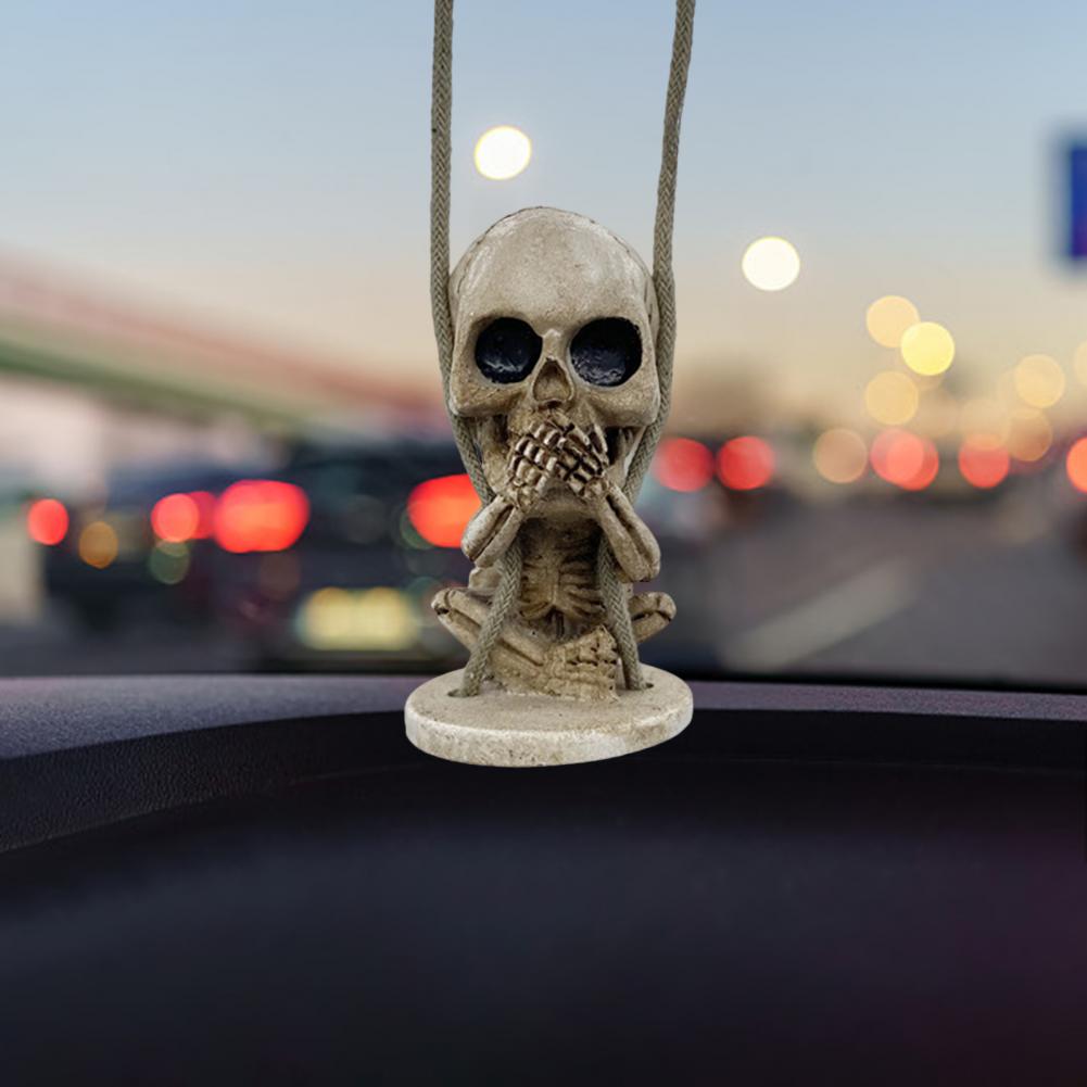Auto Rückspiegel Anhänger Realistische Handbemalte Schädel Auto Dekorationen Schwingende Skelett Ornamente für Rückspiegel für Auto