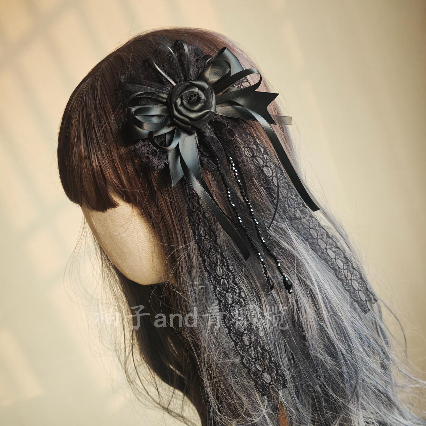 

Original Lolita Dark Rose Pill Lolita Headdress Rose Brooch Bead Chain Small Goth Hair Clips for Women Hair Accessories чёрный