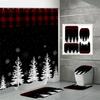 4PCS  Shower Curtain Sets With Shower Curtain And Rugs Toilet Lid Rug U Shape Mat And Bath Mat Bathroom Set  With 12 Hooks