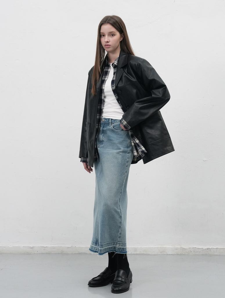 General Idea Washed Denim Long Skirt [Blue] / Wbe3L13508