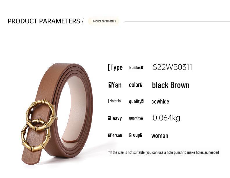 Women's Black Slimming Genuine Leather Belt with Bamboo Buckle